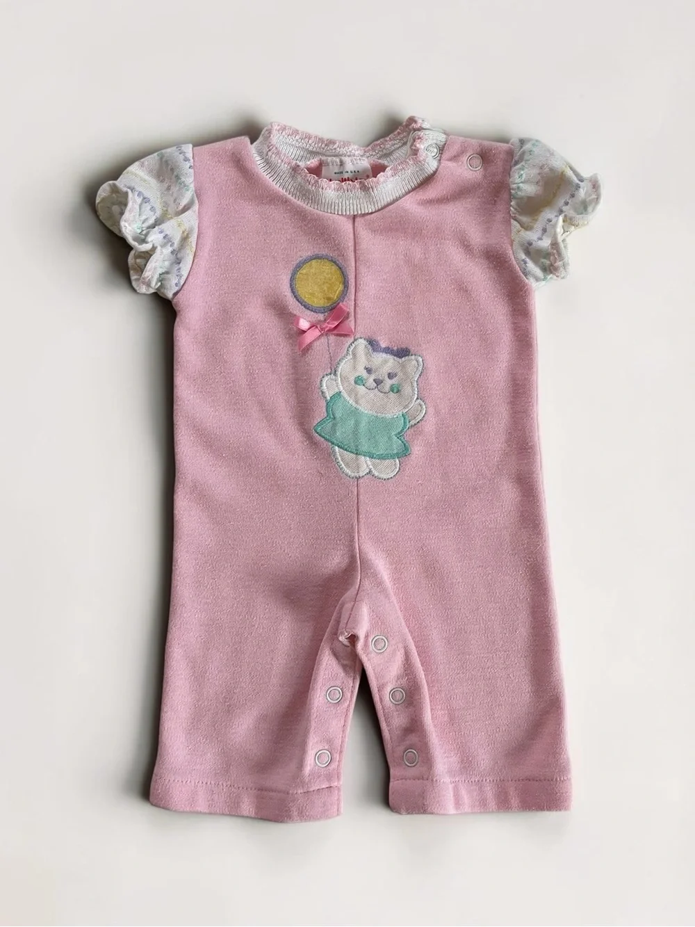 VINTAGE HEALTHTEX EUC Blush Pink Cat Holding Balloon Appliqué Knit Romper